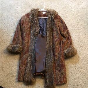 Vintage Paisley Coat with Faux Fur Trim Size 2 burning man festival